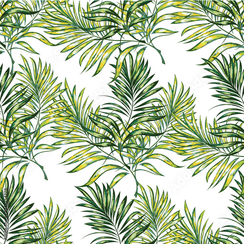 Seamless pattern of a tropical palm tree, jungle leaves. Hand drawing. Vector floral pattern.