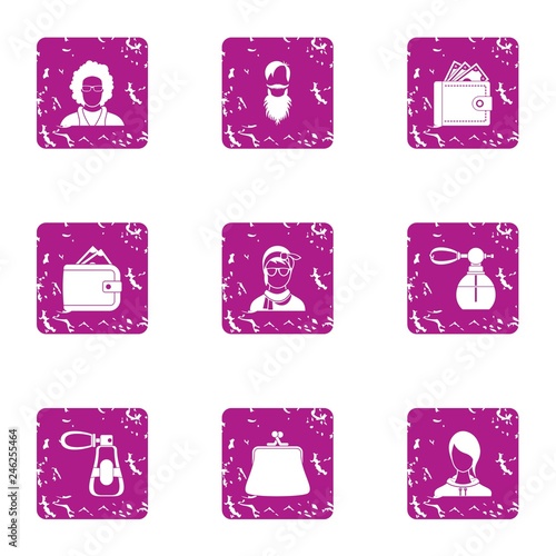Bouquet icons set. Grunge set of 9 bouquet vector icons for web isolated on white background