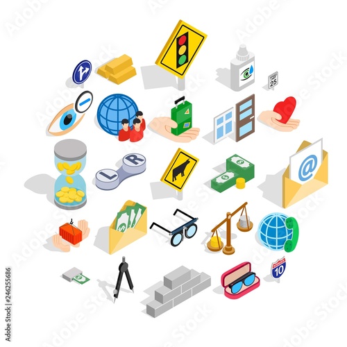 Assistance icons set. Isometric set of 25 assistance vector icons for web isolated on white background
