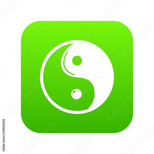 Yin yang symbol taoism icon green vector isolated on white background