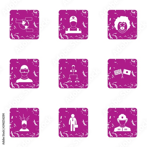 Droll icons set. Grunge set of 9 droll vector icons for web isolated on white background