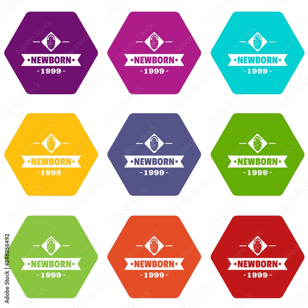 Newborn baby icons 9 set coloful isolated on white for web Newborn baby icons 9 set coloful isolated on white for web