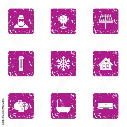 Winter forester icons set. Grunge set of 9 winter forester vector icons for web isolated on white background
