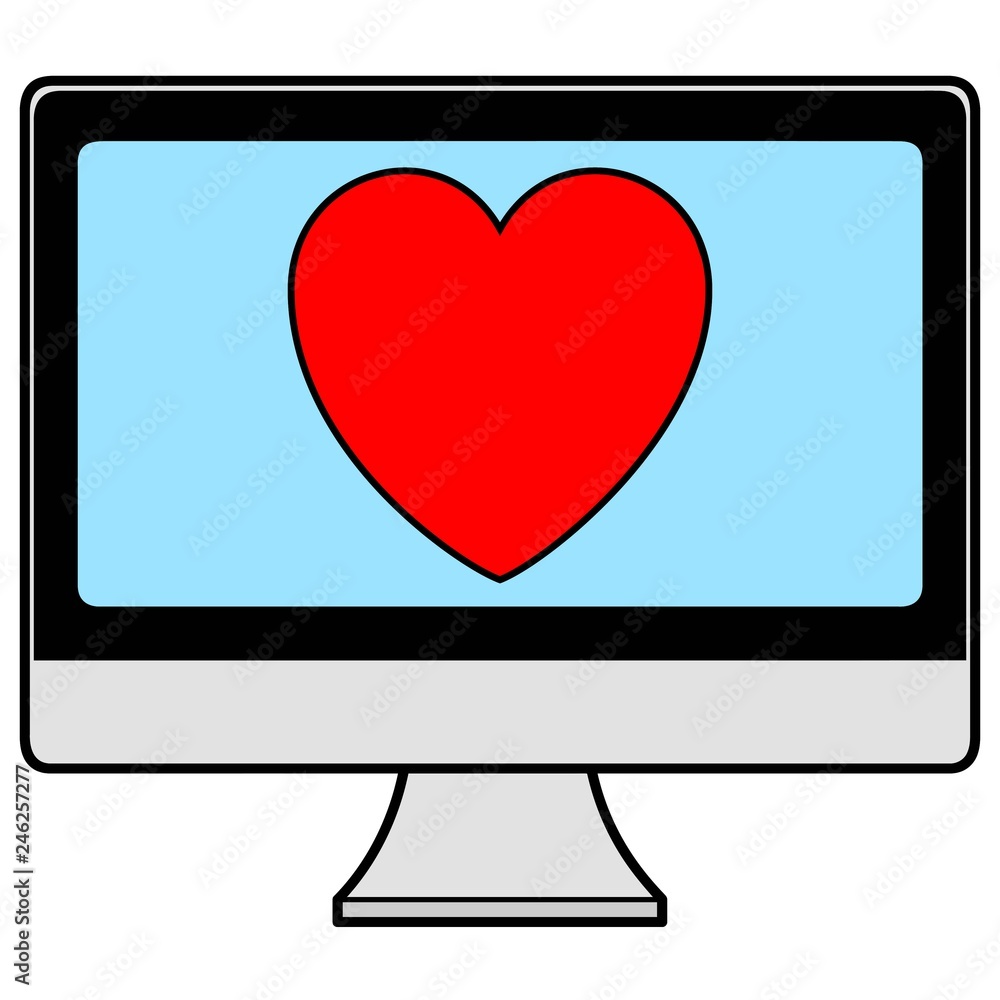 Computer with Heart - A vector cartoon illustration of a Computer with a Heart. Computer with Heart - A vector cartoon illustration of a Computer with a Heart.