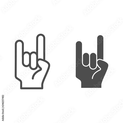 Rock and roll sign line and glyph icon. Rock gesture vector illustration isolated on white. Heavy rock outline style design, designed for web and app. Eps 10.
