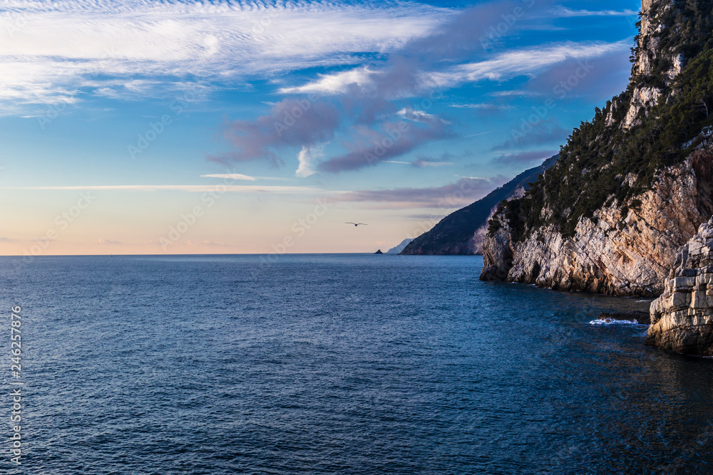 Seascape at sunset in Liguria, Italy