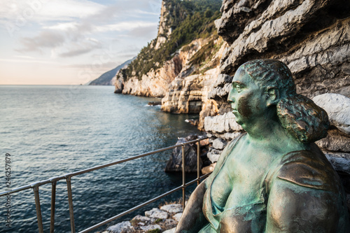 Porto Venere, Italy - December 31, 2018: Statue of Mater Naturae by sculptor Scorzelli (1921-1997) in Porto Venere, Liguria © fabianodp