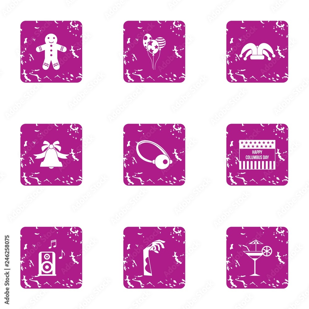 Fototapeta premium Halloween party icons set. Grunge set of 9 halloween party vector icons for web isolated on white background