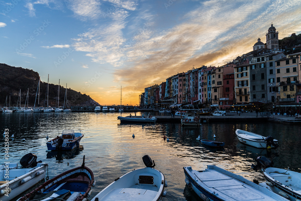 Porto Venere at sunset in Liguria, Italy