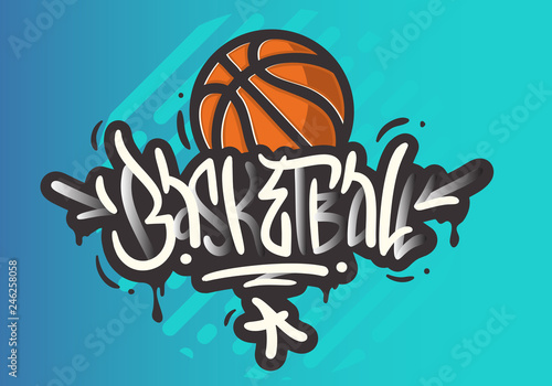 Basketball Themed Hand Drawn Brush Lettering Calligraphy Graffiti Tag Style Type Design Vector Graphic
