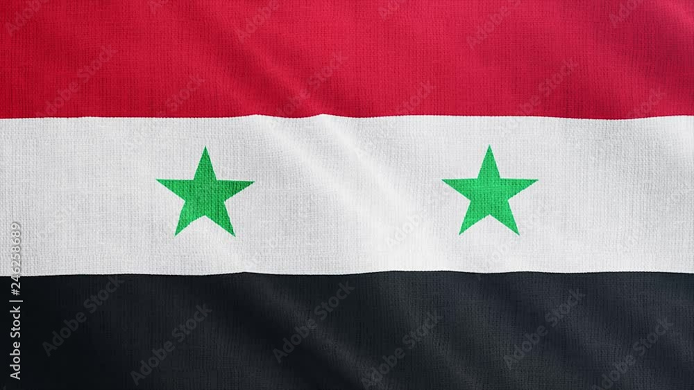Syria flag is waving 3D illustration. Symbol of Syrian national on fabric cloth 3D rendering in full perspective. Syria flag is waving 3D illustration. Symbol of Syrian national on fabric cloth 3D rendering in full perspective.