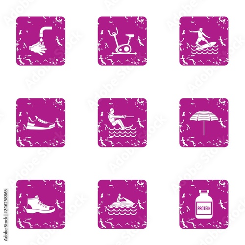 Food protein icons set. Grunge set of 9 food protein vector icons for web isolated on white background