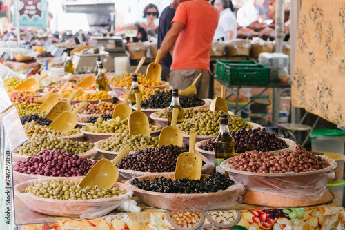 Olives at the farmers market in Arles, France