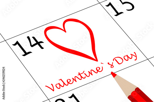 Valentin`s Tag Kalender mit Herz und Stift