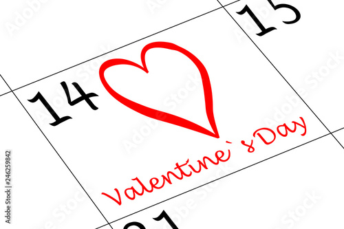 Valentin`s Tag Kalender mit Herz und Schrift