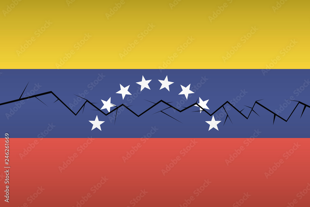 Obraz premium crack on the flag of Venezuela, split into two parts