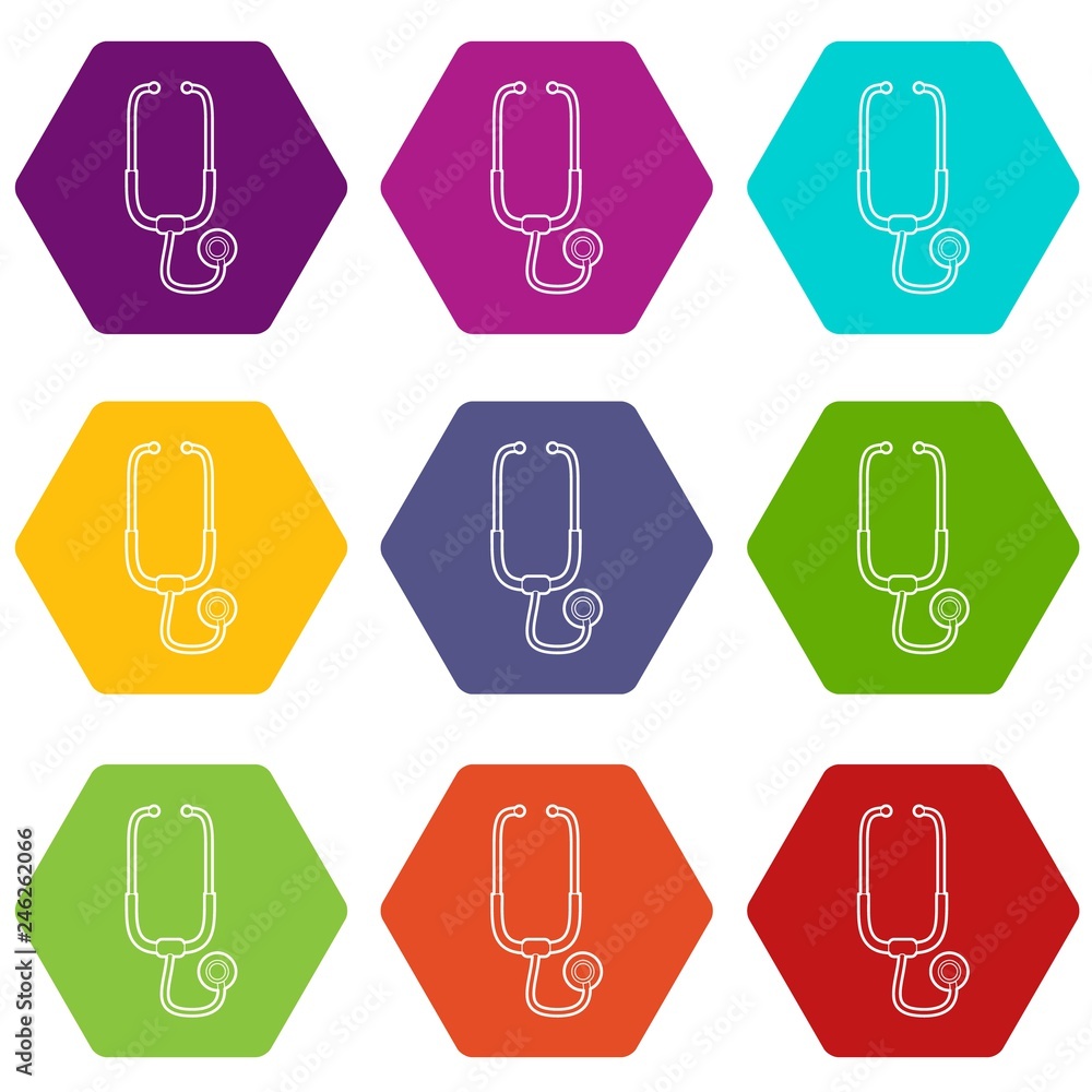 Medical stethoscope icons 9 set coloful isolated on white for web Medical stethoscope icons 9 set coloful isolated on white for web