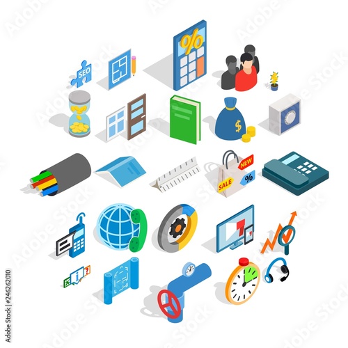 Merchant icons set. Isometric set of 25 merchant vector icons for web isolated on white background