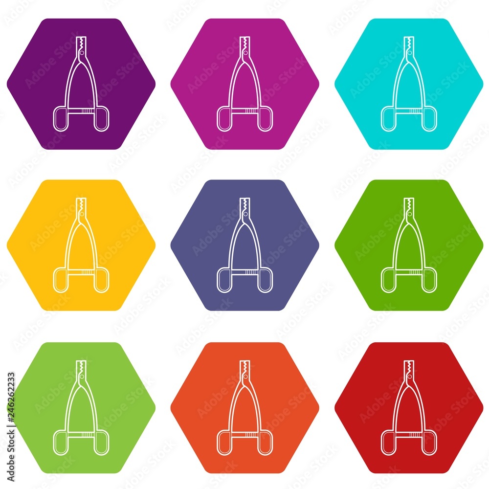 Medical pliers icons 9 set coloful isolated on white for web Medical pliers icons 9 set coloful isolated on white for web