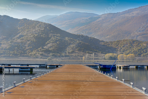 A floating platform in Lake Zazari in Florina Macedonia in Greece photo