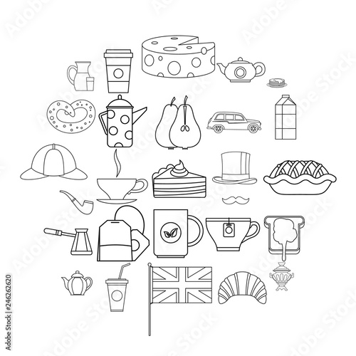 Mug of tea icons set. Outline set of 25 mug of tea vector icons for web isolated on white background