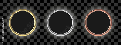 Golden, silver and bronze award rings. Vector frames.