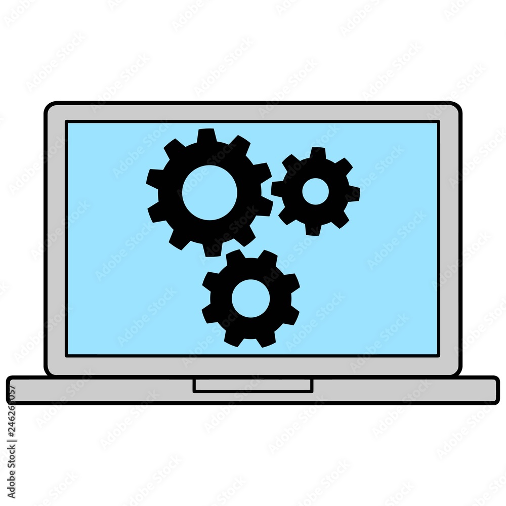 Laptop Icon with Gears - A vector cartoon illustration of a Laptop Icon with Gears. Laptop Icon with Gears - A vector cartoon illustration of a Laptop Icon with Gears.