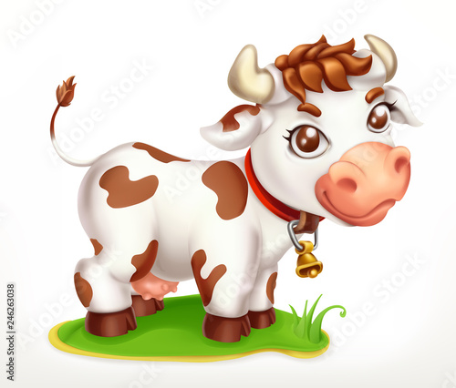 Little Cow, funny character. 3d vector icon