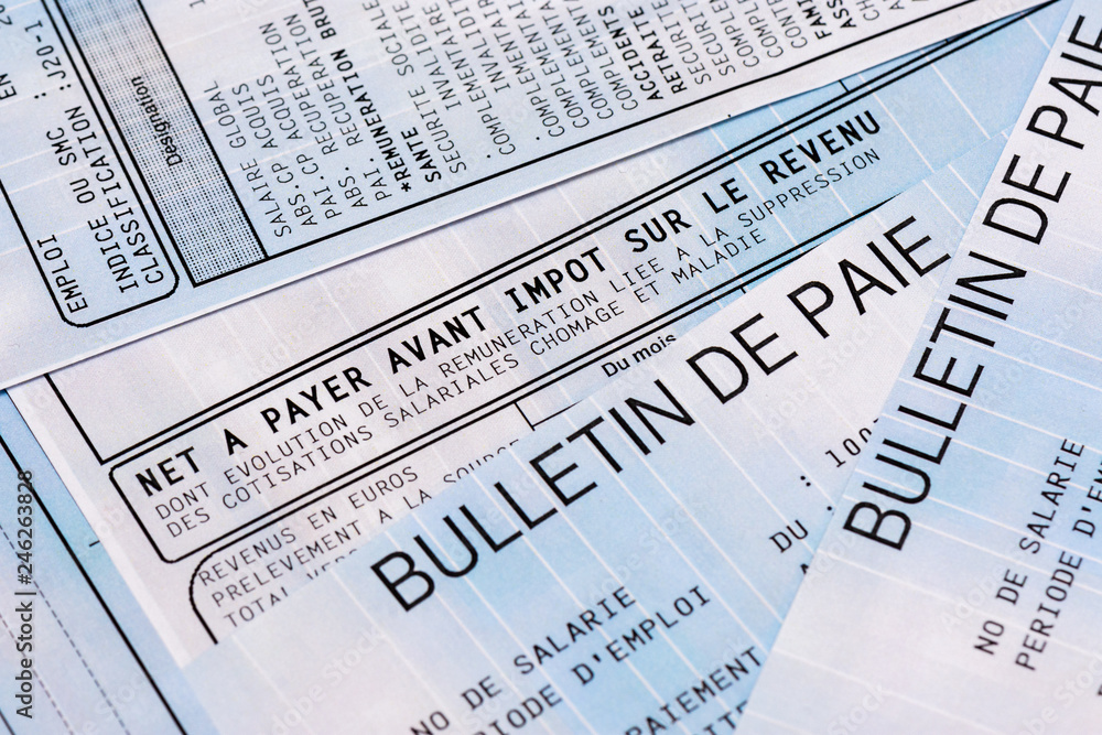 Bulletin de paie français avec prélèvement d'impôt sur le revenu à la ...