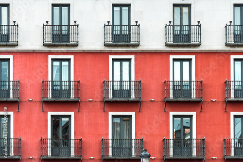 Red and white building in the Plaza Mayor, Valladolid