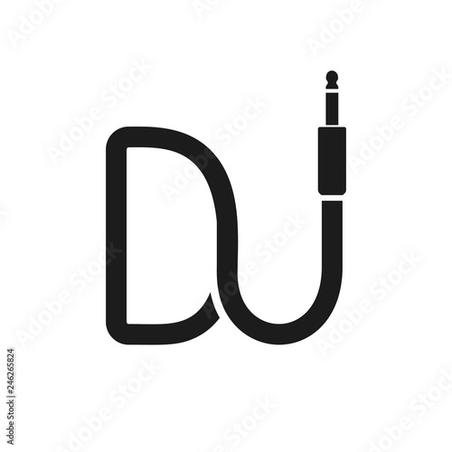 Isolated Dj logo. Wire cable audio jack music logotype. Musical icon on white background