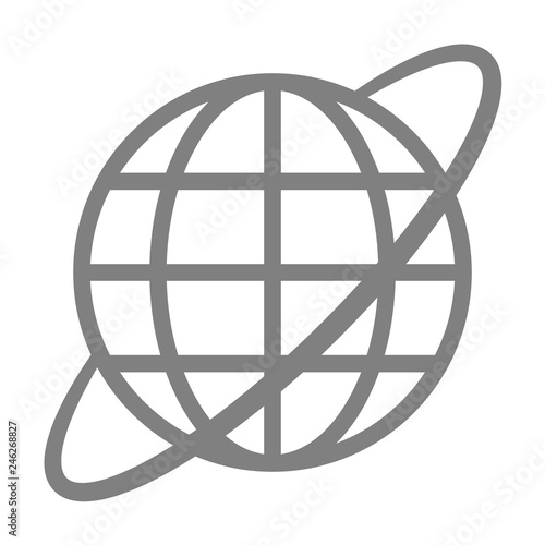 Globe symbol icon with orbit - gray simple  isolated - vector