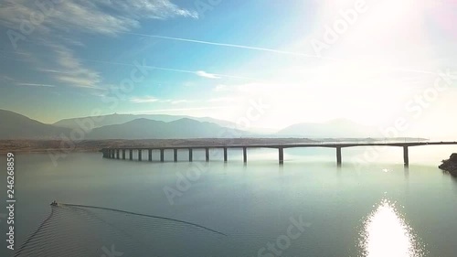 Drone shot polifitos lake and bridge near Kozani in Greece photo