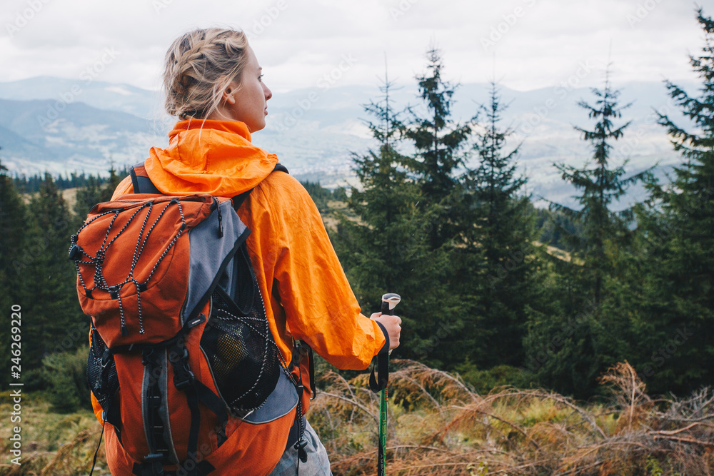Young girl are wandering in the woods and the mountains Young girl are wandering in the woods and the mountains