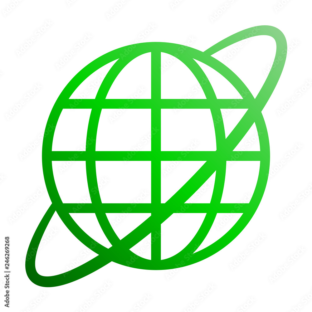 Globe symbol icon with orbit - green gradient, isolated - vector Globe symbol icon with orbit - green gradient, isolated - vector