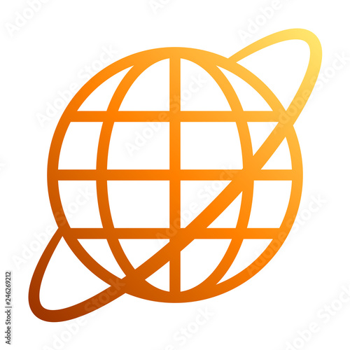 Globe symbol icon with orbit - orange gradient  isolated - vector