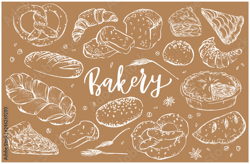 Hand drawn bakery clip art set