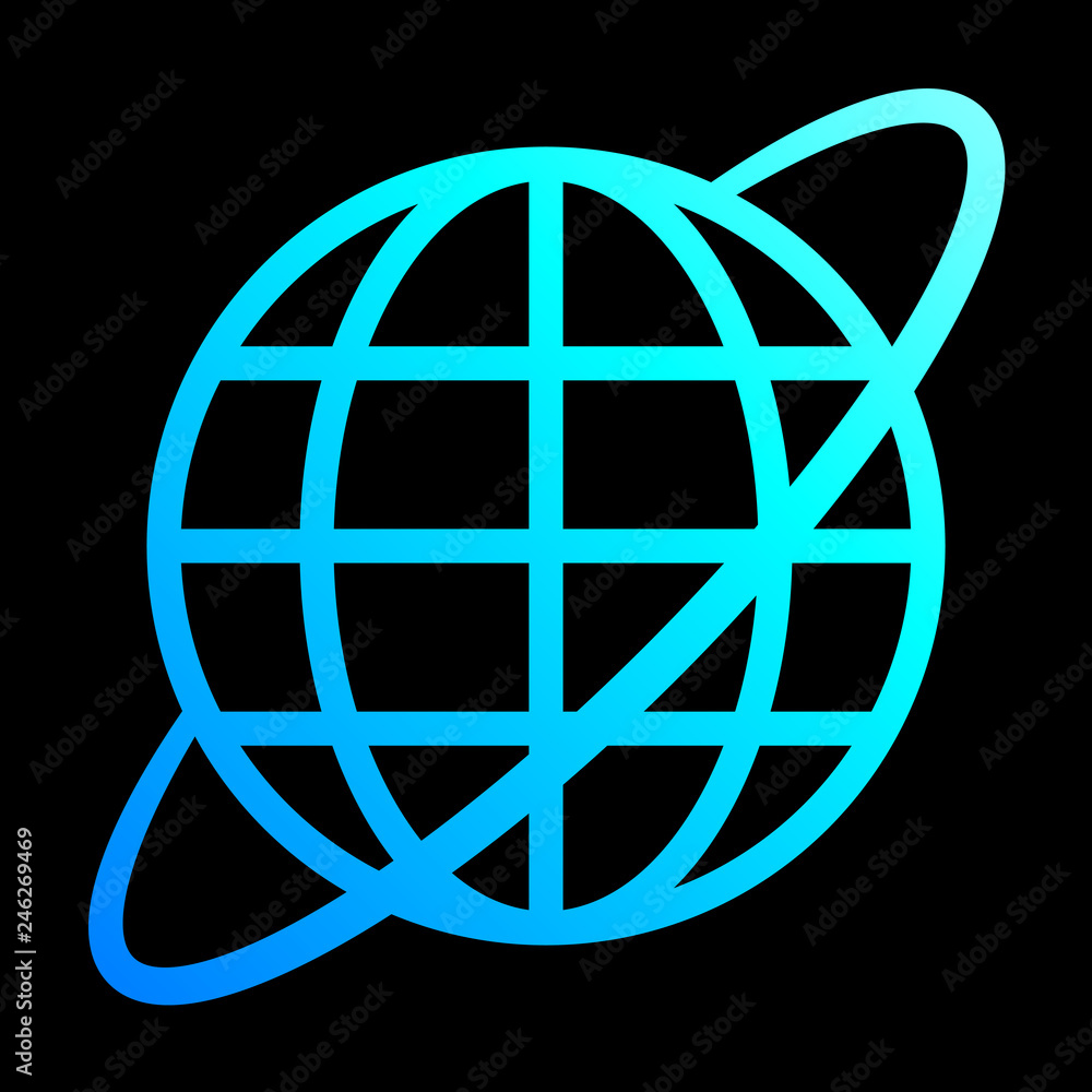 Globe symbol icon with orbit - cyan blue gradient, isolated - vector Globe symbol icon with orbit - cyan blue gradient, isolated - vector