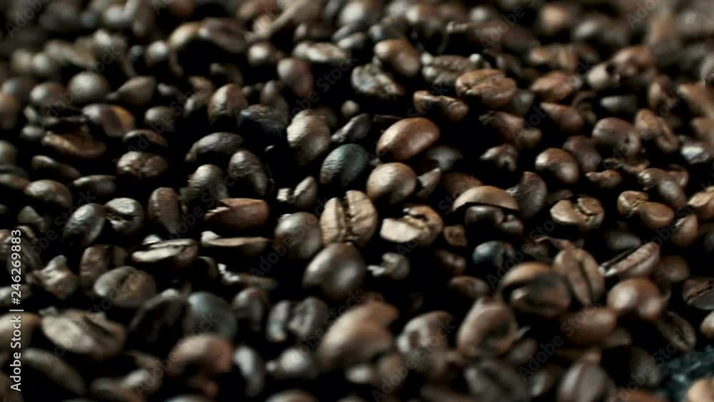 coffee beans falling from the top are fried and mixed coffee beans falling from the top are fried and mixed