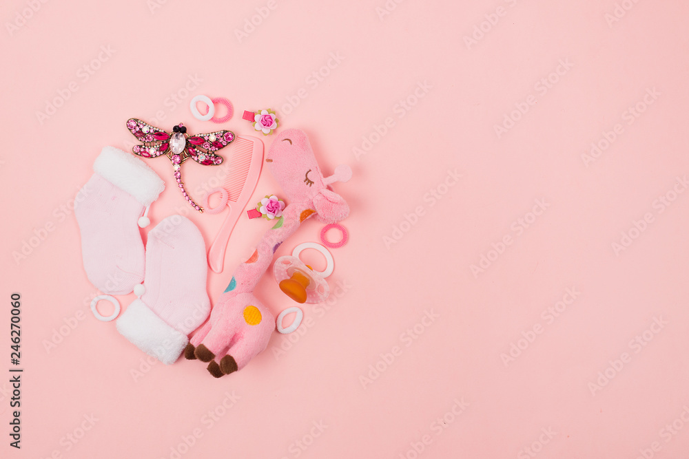 Its a Girl pink theme Baby Shower or Nursery background with decorated borders on pink wood background. Its a Girl pink theme Baby Shower or Nursery background with decorated borders on pink wood background.