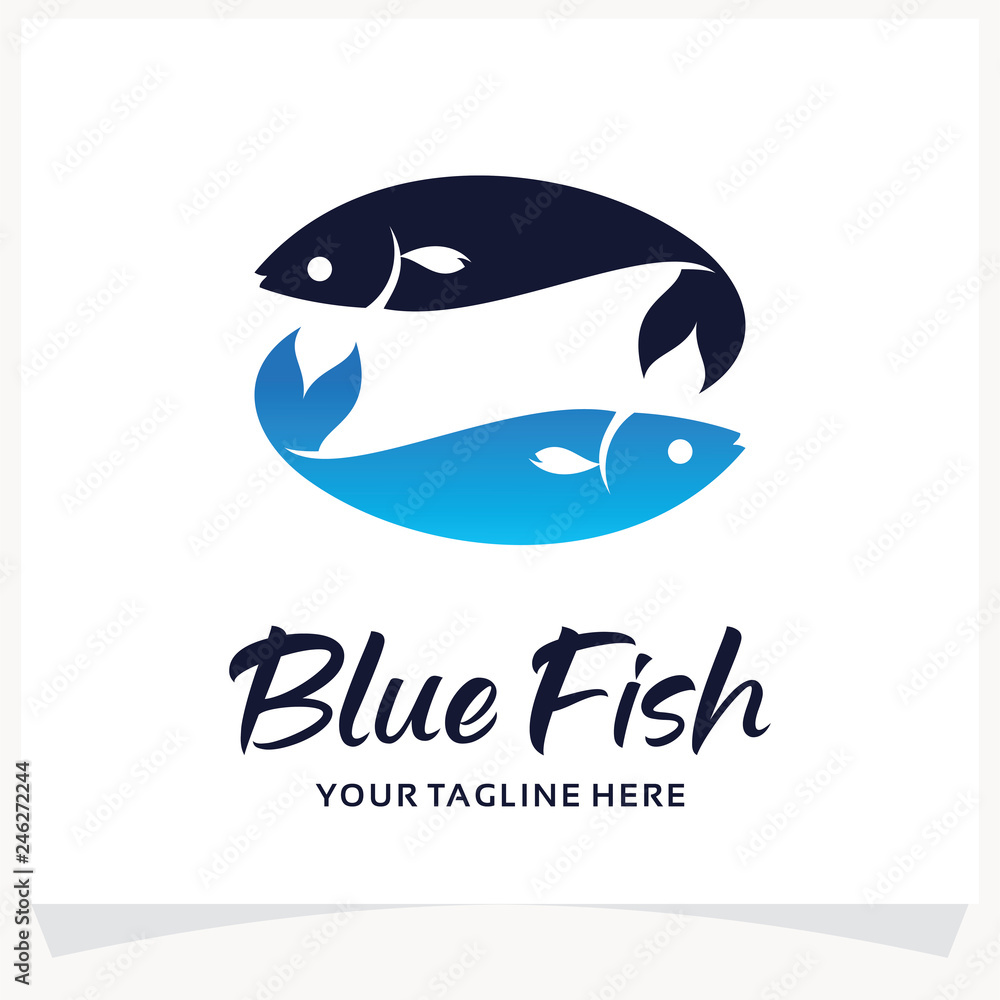 Obraz premium Blue Fish Logo Design Template Inspiration