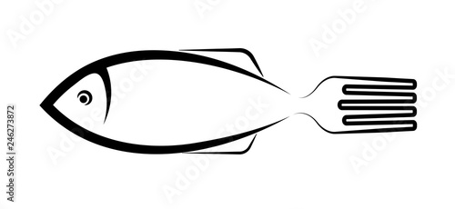Sea food logo. Stylized image of fish and forks for the logo of a restaurant, cafe or company.