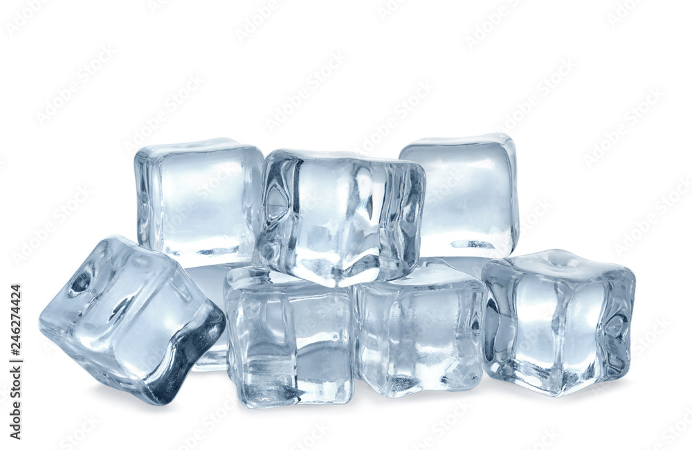 Pile of crystal clear ice cubes on white background Pile of crystal clear ice cubes on white background