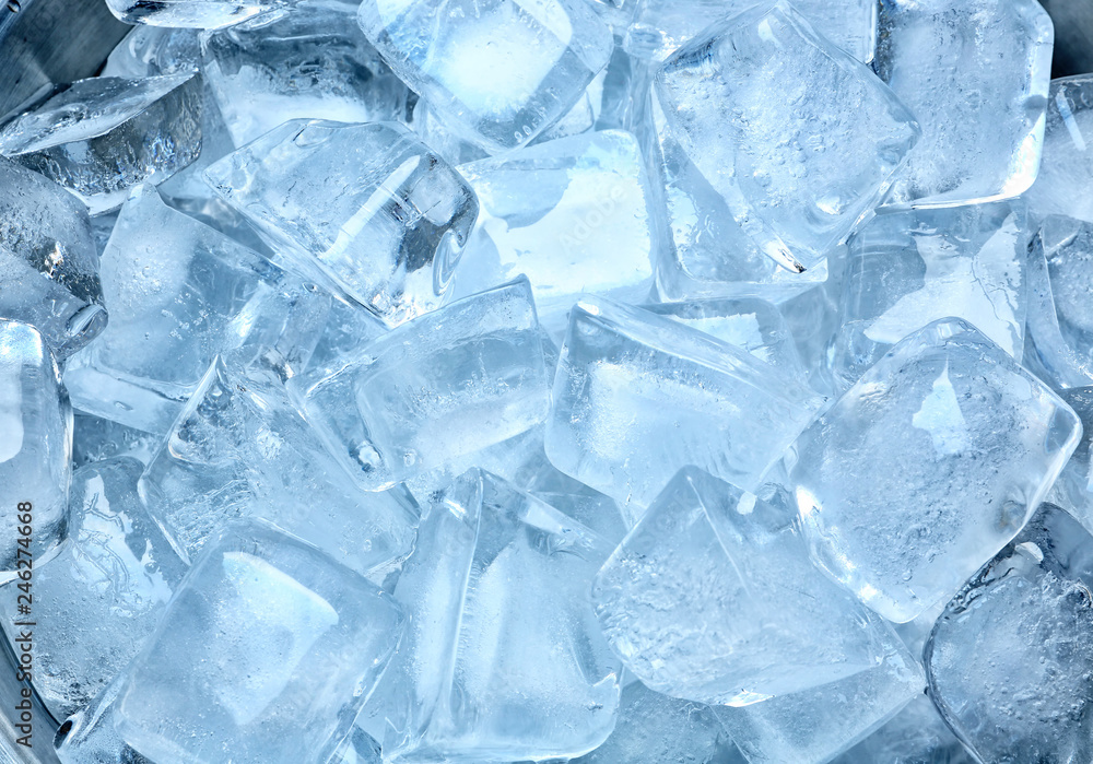Many ice cubes on color background, top view Many ice cubes on color background, top view