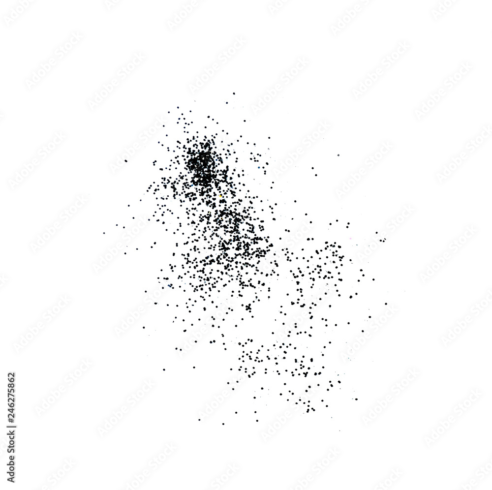 Shiny black glitter on white background, top view Shiny black glitter on white background, top view