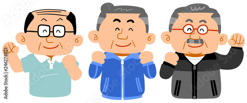 スポーツウェアを着た3人の男性　中高年　上半身
