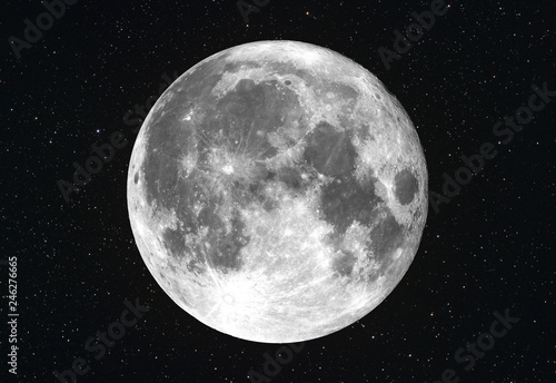 Fotografía Bright super Moon with stars as backround in the deep space