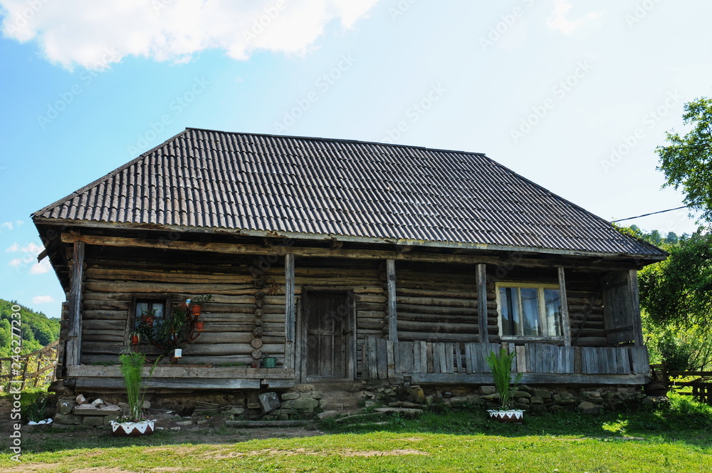 Bistrita,Romania, an old wooden  house in the courtyard of the Museum County,