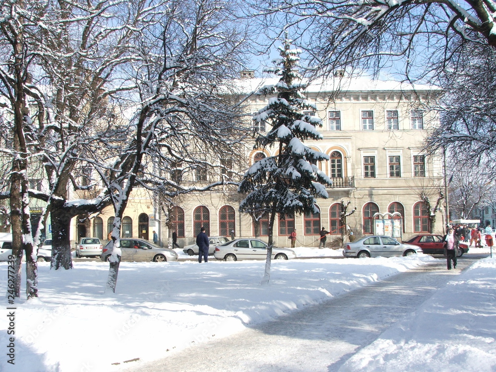 Winter landscape  in Bistrita,Romania,downtown