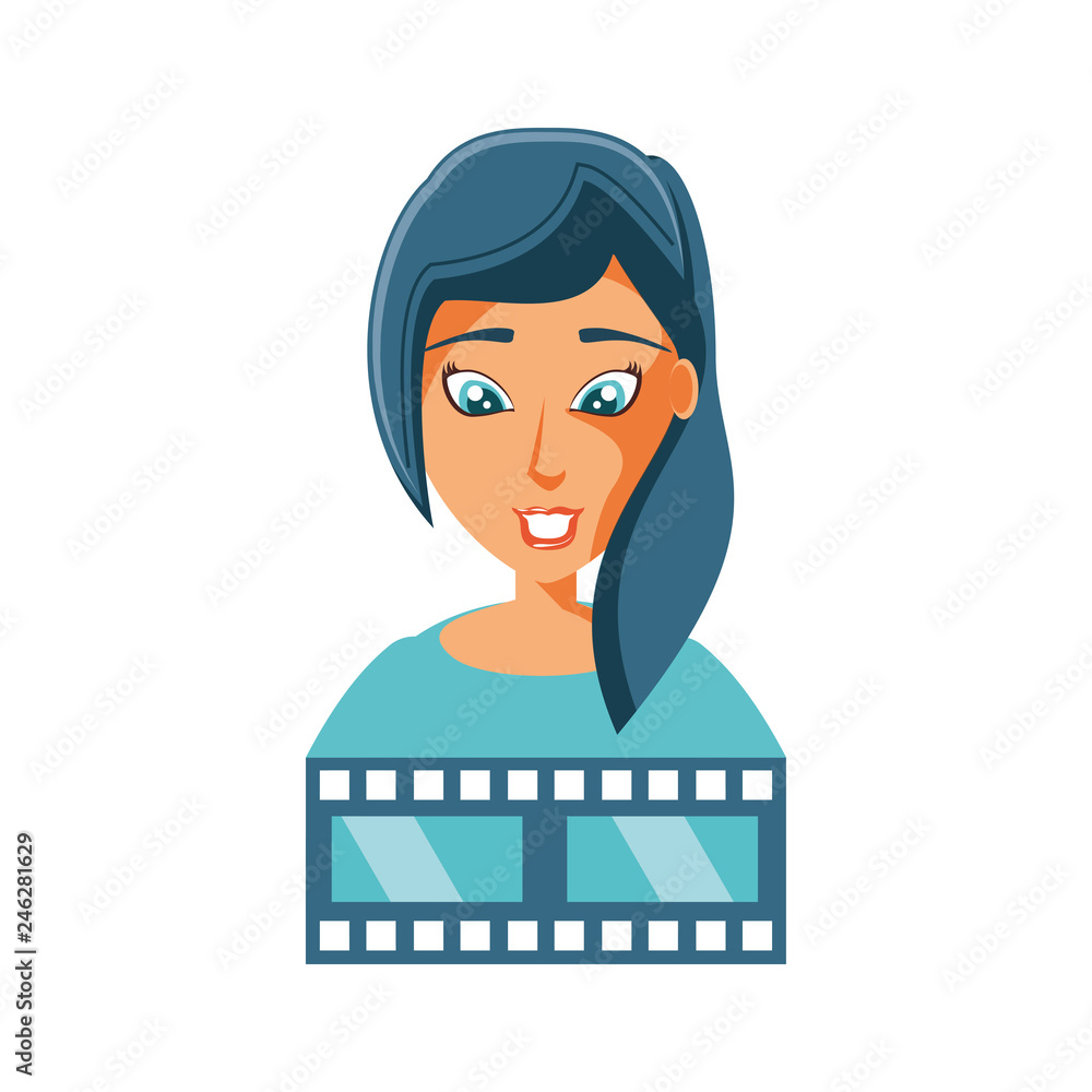 woman with video tape isolated icon woman with video tape isolated icon